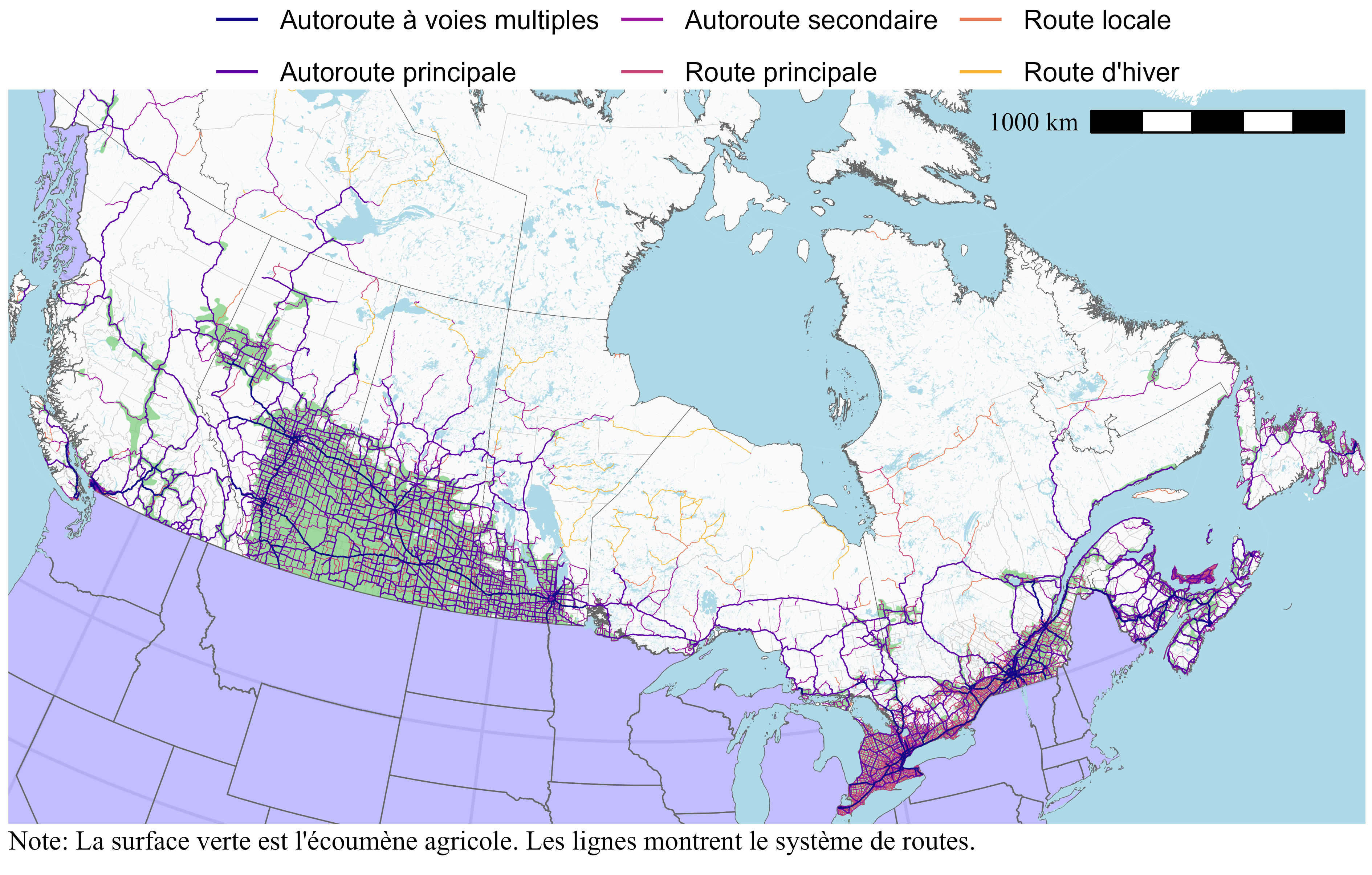 Carte des routes au Canada